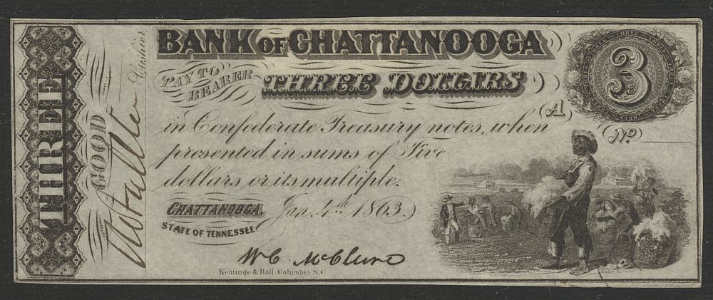 Chattanooga, TN, 1863 $3 Bank of Chattanooga, Ch/GemCU